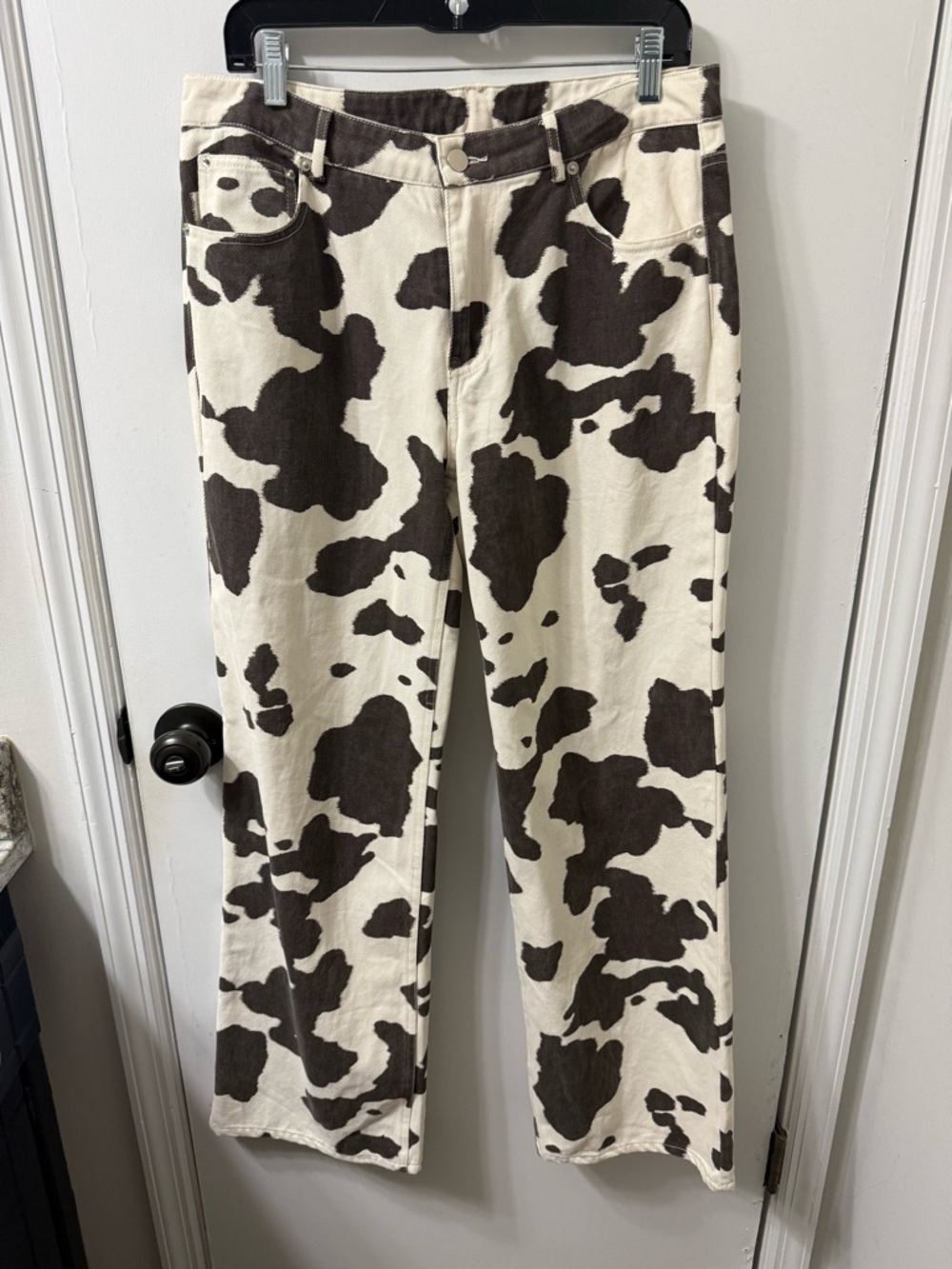Windsor Cream and Brown Cow Print Wide Leg Jeans
